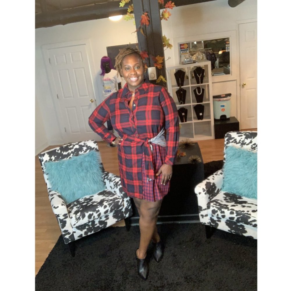 Red/Navy Plaid Wrap Dress